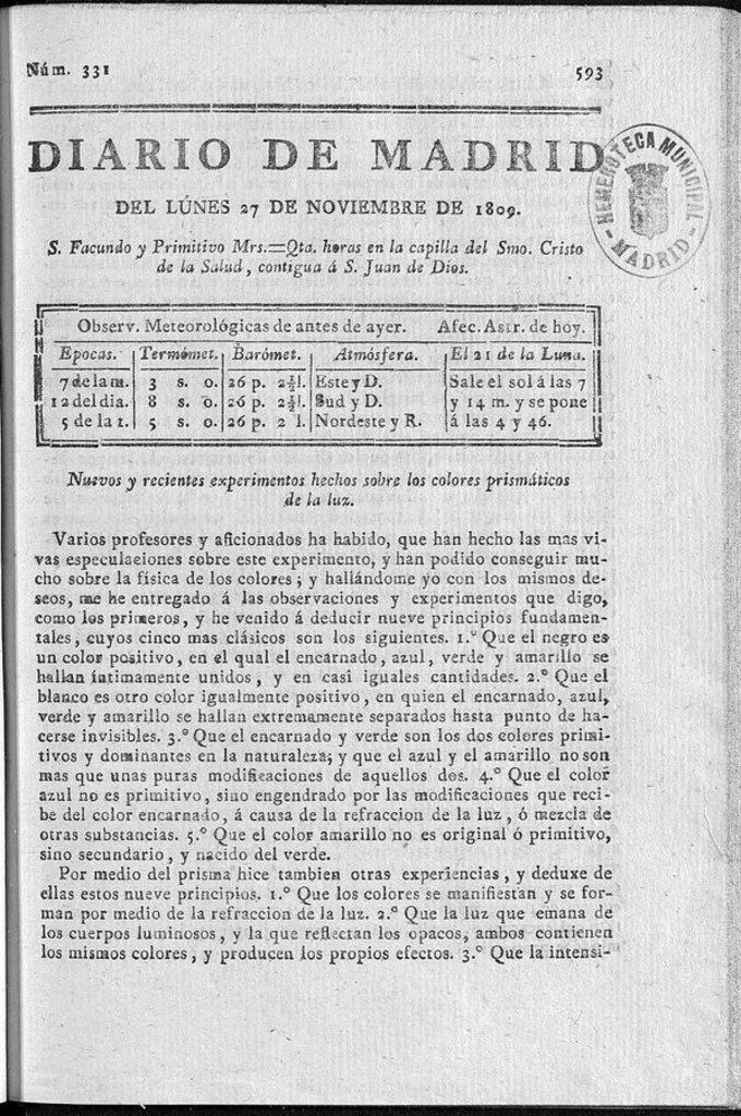 Miniatura de Diario de Madrid lunes 27 de Noviembre de 1809