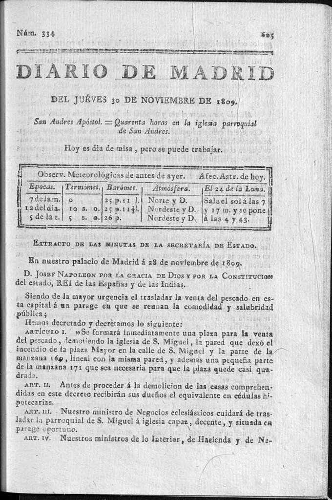 Miniatura de Diario de Madrid jueves 30 de Noviembre de 1809