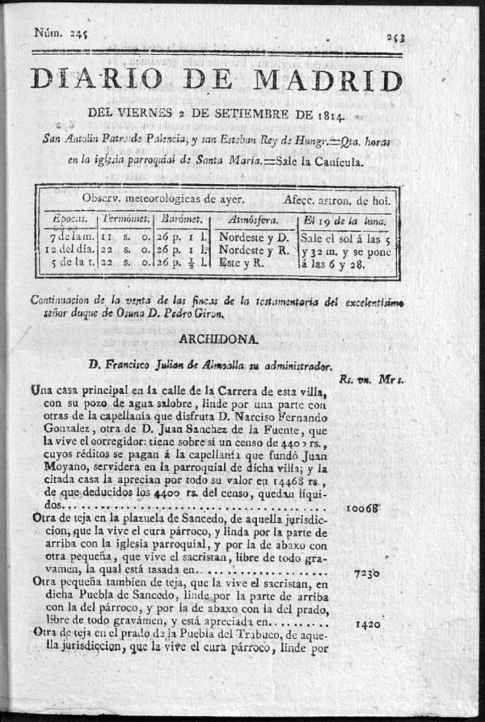 Miniatura de Diario de Madrid del viernes 2 de Septiembre de 1814
