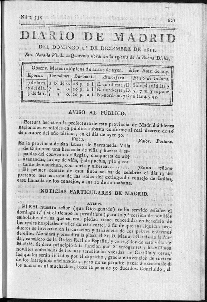 Miniatura de Diario de Madrid del domingo 1 de Diciembre de 1811