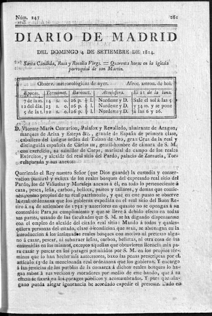 Miniatura de Diario de Madrid del domingo 4 de Septiembre de 1814
