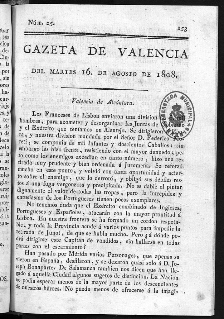 Miniatura de Gazeta de Valencia del 16 de Agosto de 1808