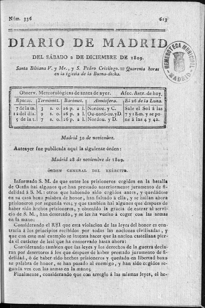 Miniatura de Diario de Madrid sábado 2 de Diciembre de 1809