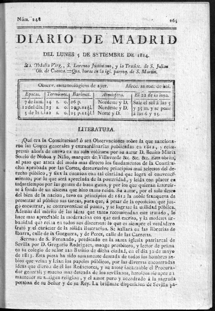 Miniatura de Diario de Madrid del lunes 5 de Septiembre de 1814