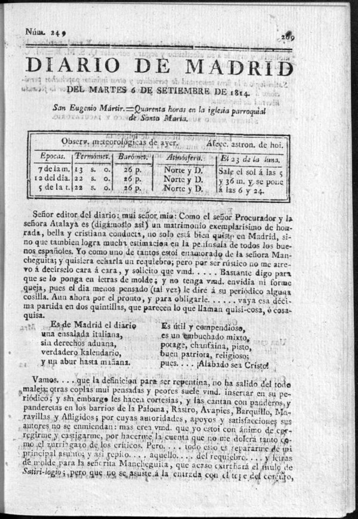 Miniatura de Diario de Madrid del martes 6 de Septiembre de 1814