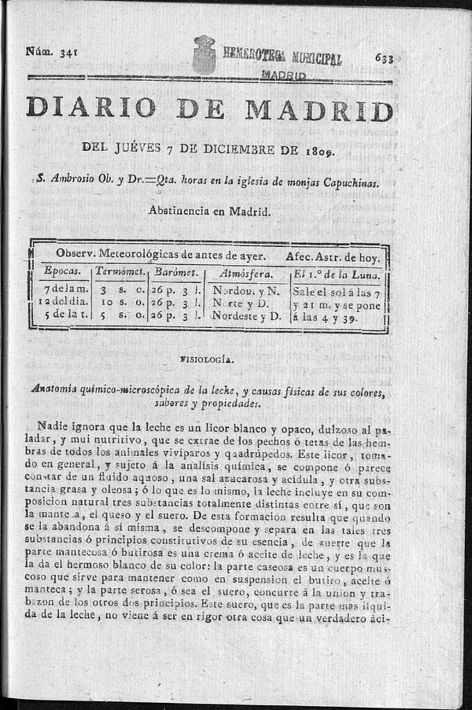 Miniatura de Diario de Madrid jueves 7 de Diciembre de 1809