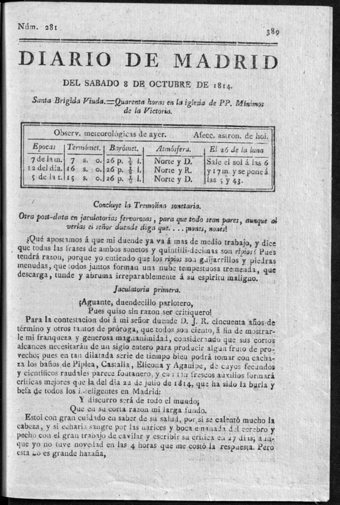 Miniatura de Diario de Madrid del sábado 8 de Octubre de 1814