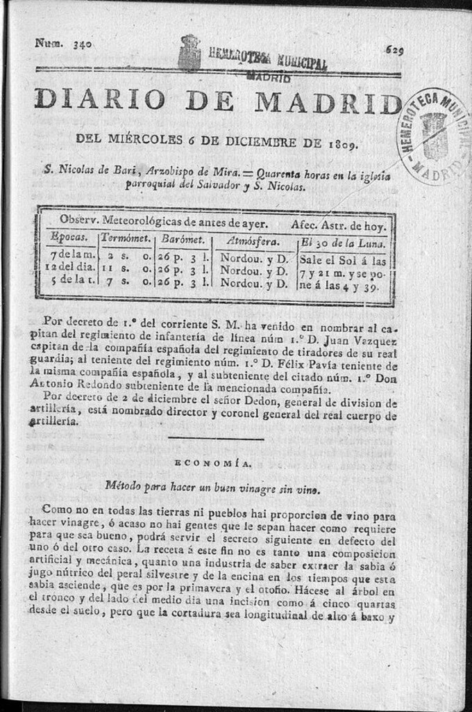 Miniatura de Diario de Madrid miércoles 6 de Diciembre de 1809