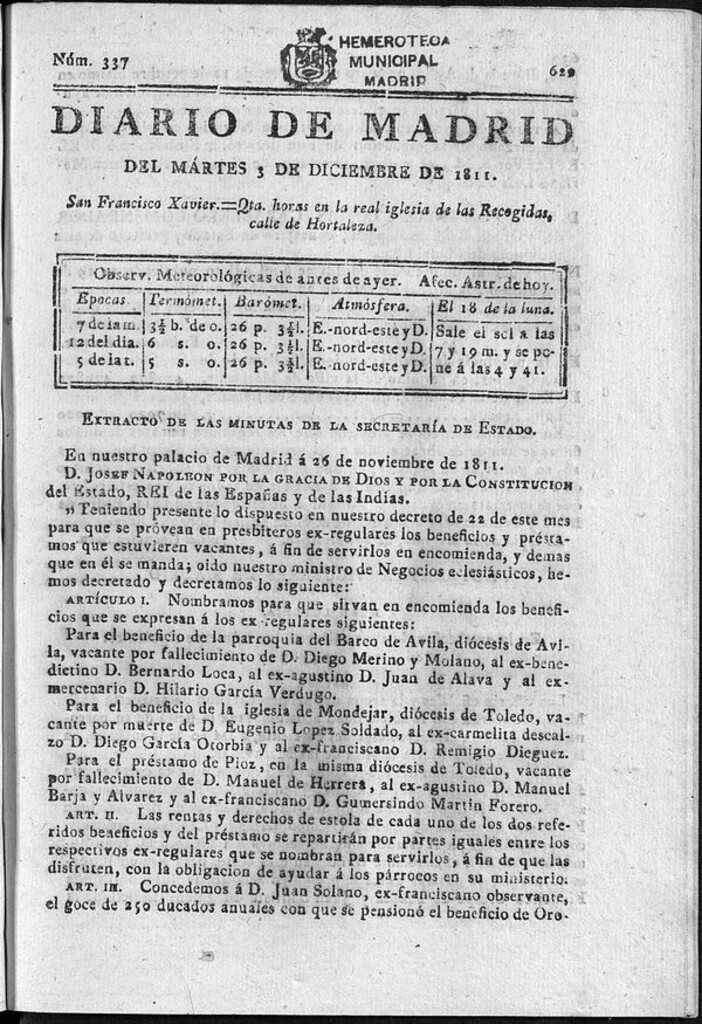Miniatura de Diario de Madrid del martes 3 de Diciembre de 1811