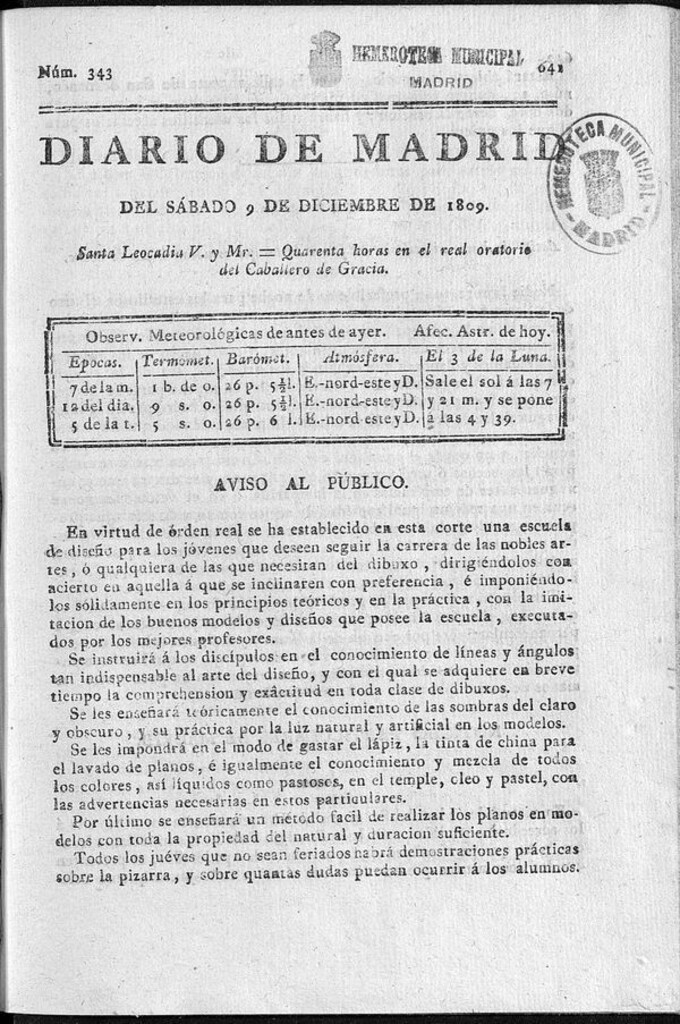 Miniatura de Diario de Madrid sábado 9 de Diciembre de 1809