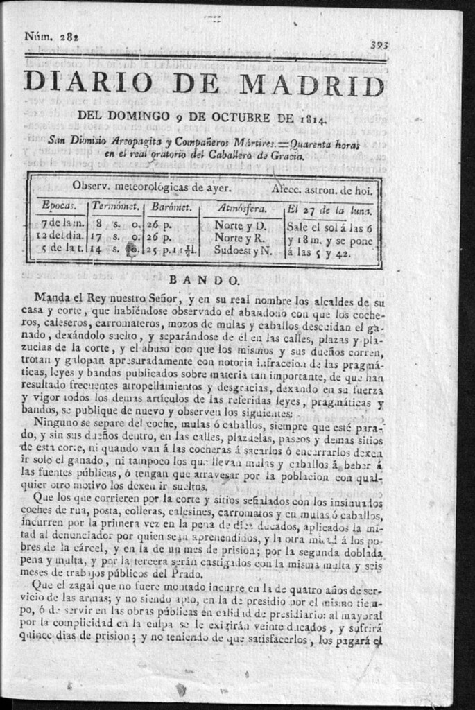 Miniatura de Diario de Madrid del domingo 9 de Octubre de 1814