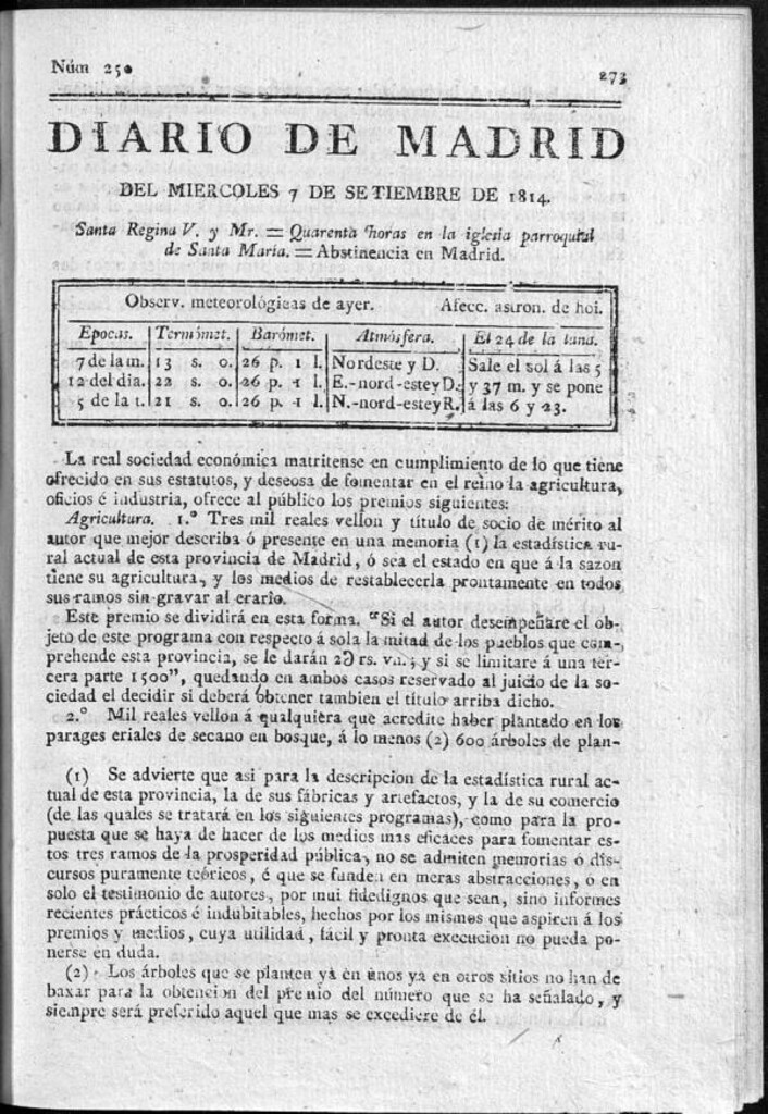 Miniatura de Diario de Madrid del miércoles 7 de Septiembre de 1814