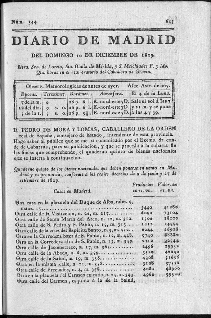 Miniatura de Diario de Madrid domingo 10 de Diciembre de 1809