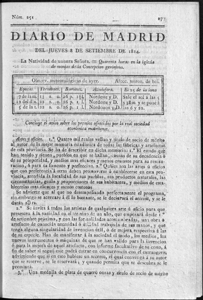 Miniatura de Diario de Madrid del jueves 8 de Septiembre de 1814