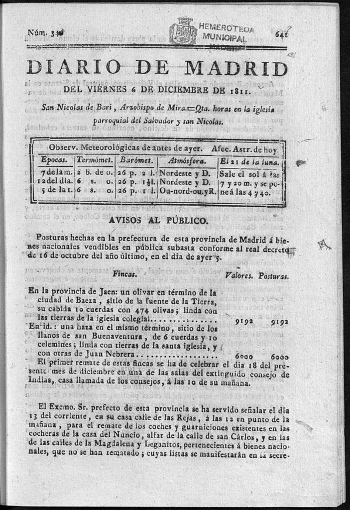 Miniatura de Diario de Madrid del viernes 6 de Diciembre de 1811