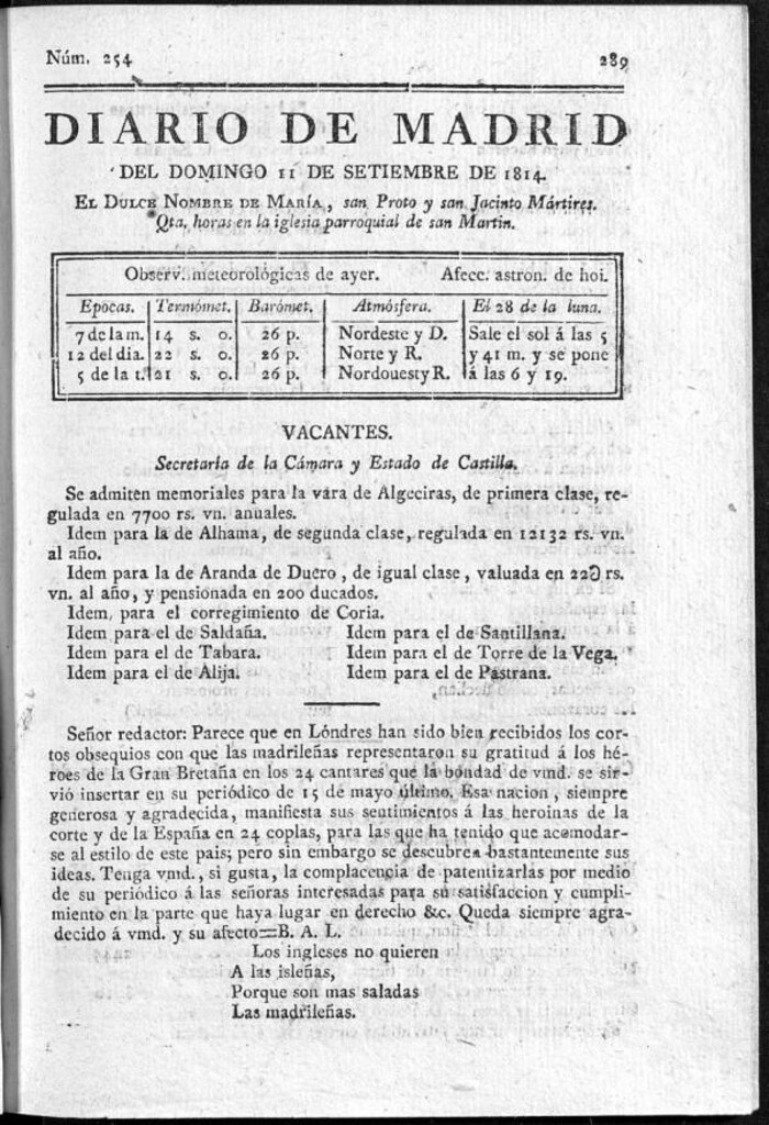 Miniatura de Diario de Madrid del domingo 11 de Septiembre de 1814
