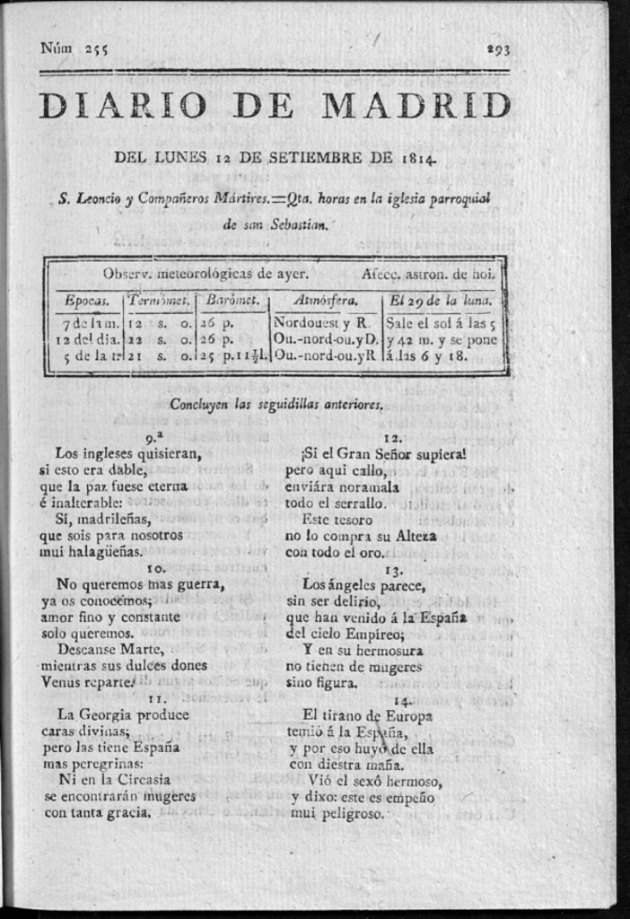 Miniatura de Diario de Madrid del lunes 12 de Septiembre de 1814