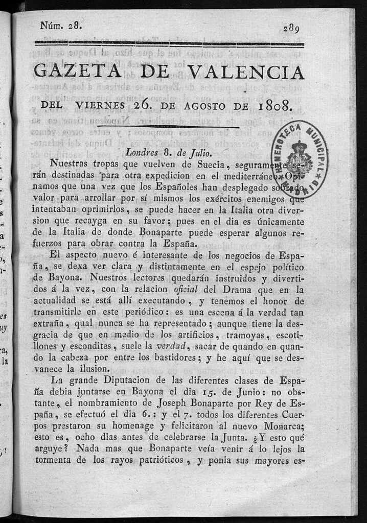 Miniatura de Gazeta de Valencia del 26 de Agosto de 1808