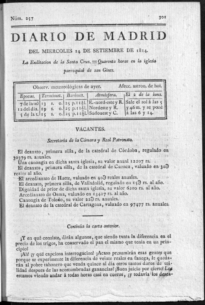 Miniatura de Diario de Madrid del miércoles 14 de Septiembre de 1814