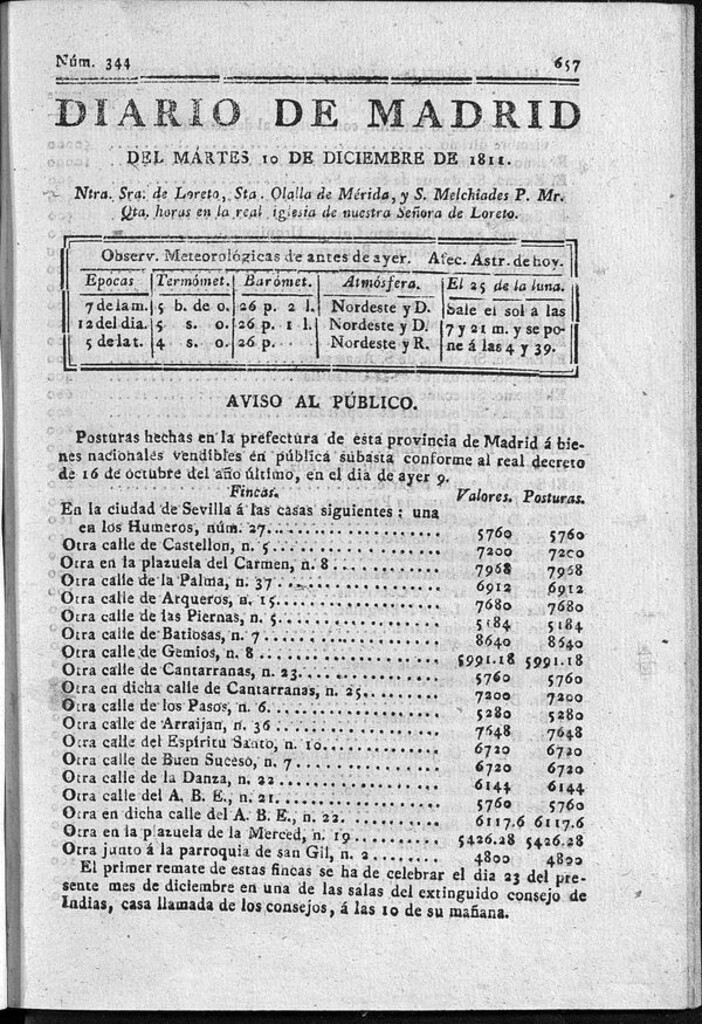 Miniatura de Diario de Madrid del martes 10 de Diciembre de 1811