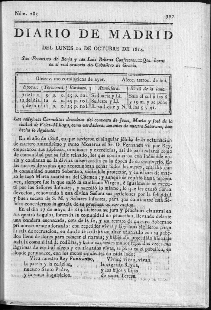 Miniatura de Diario de Madrid del lunes 10 de Octubre de 1814