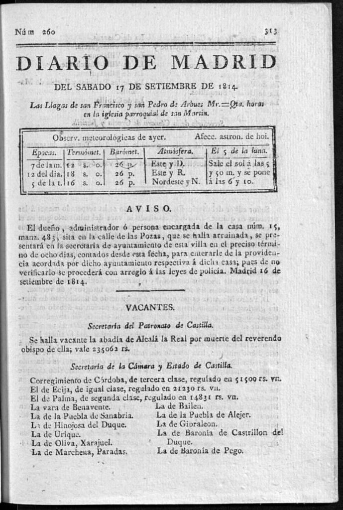Miniatura de Diario de Madrid del sábado 17 de Septiembre de 1814