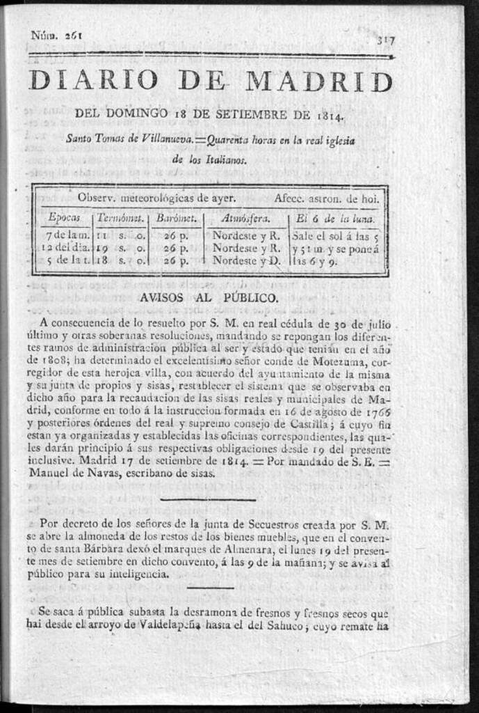Miniatura de Diario de Madrid del domingo 18 de Septiembre de 1814