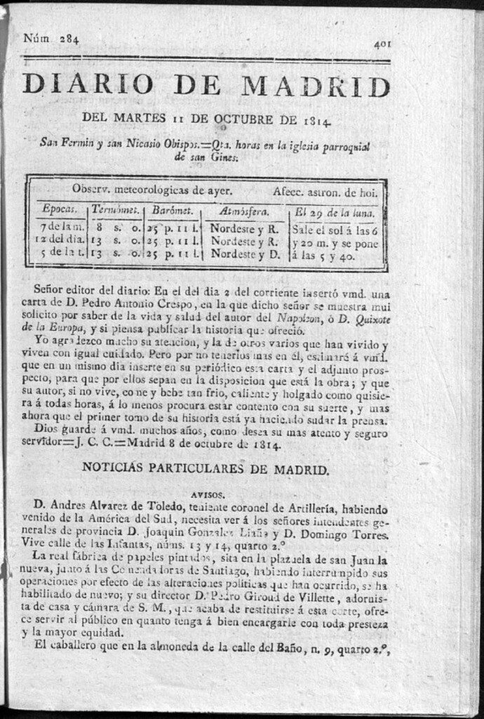 Miniatura de Diario de Madrid del martes 11 de Octubre de 1814
