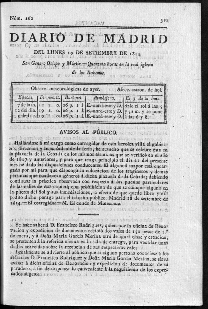 Miniatura de Diario de Madrid del lunes 19 de Septiembre de 1814