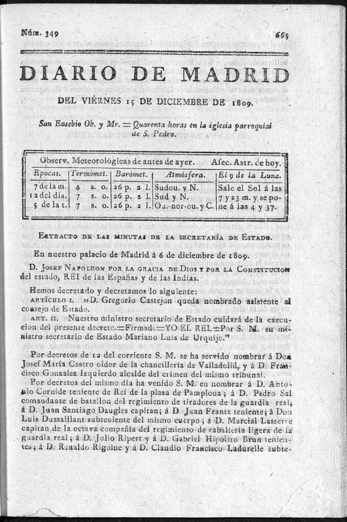Miniatura de Diario de Madrid viernes 15 de Diciembre de 1809