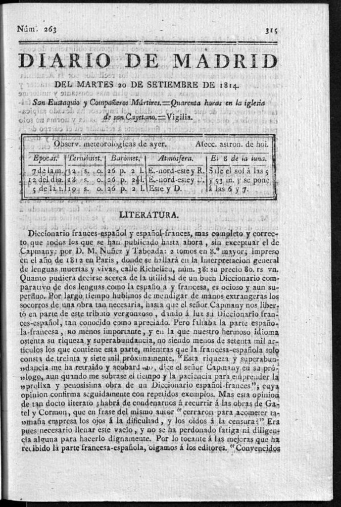 Miniatura de Diario de Madrid del martes 20 de Septiembre de 1814