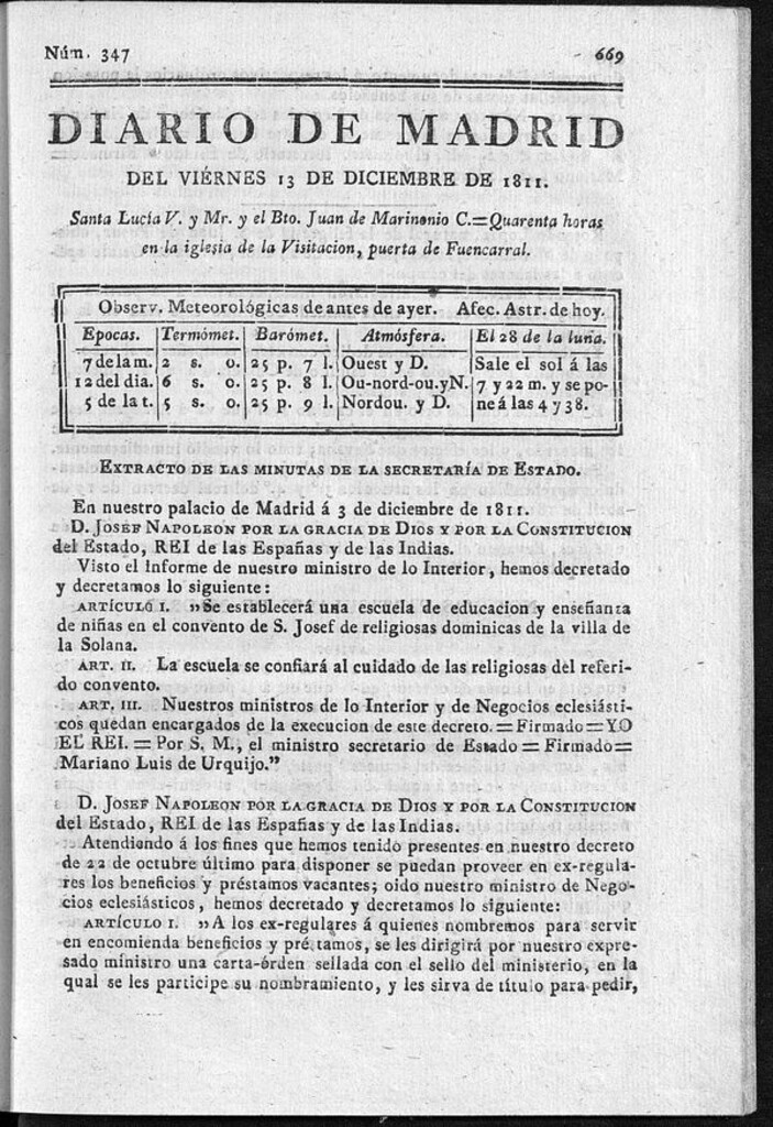 Miniatura de Diario de Madrid del viernes 13 de Diciembre de 1811
