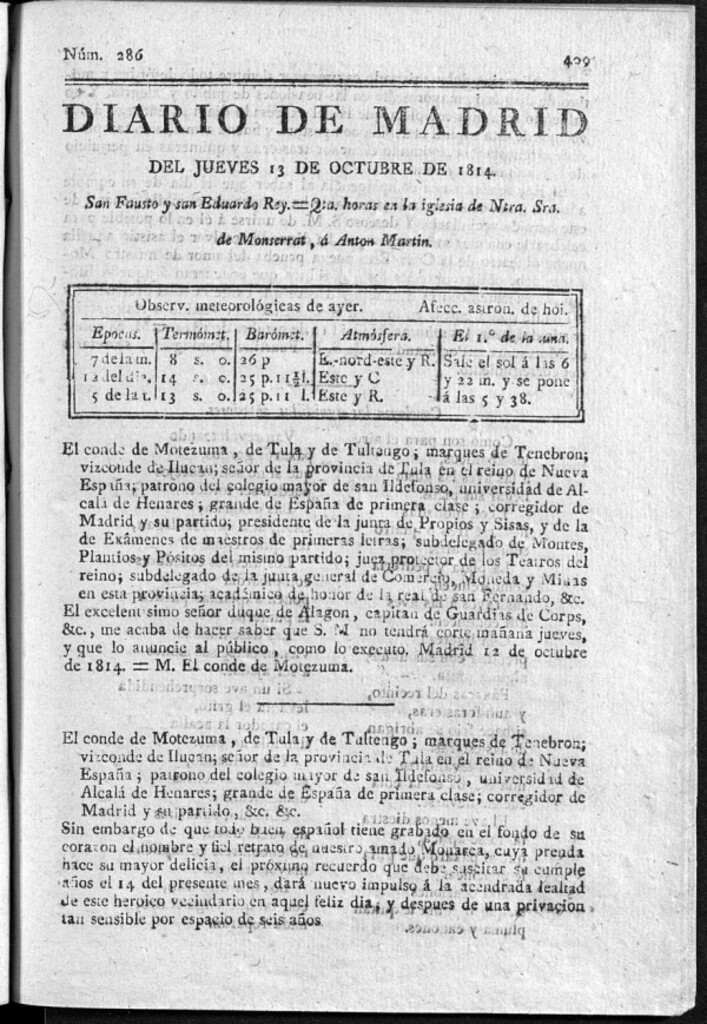 Miniatura de Diario de Madrid del jueves 13 de Octubre de 1814