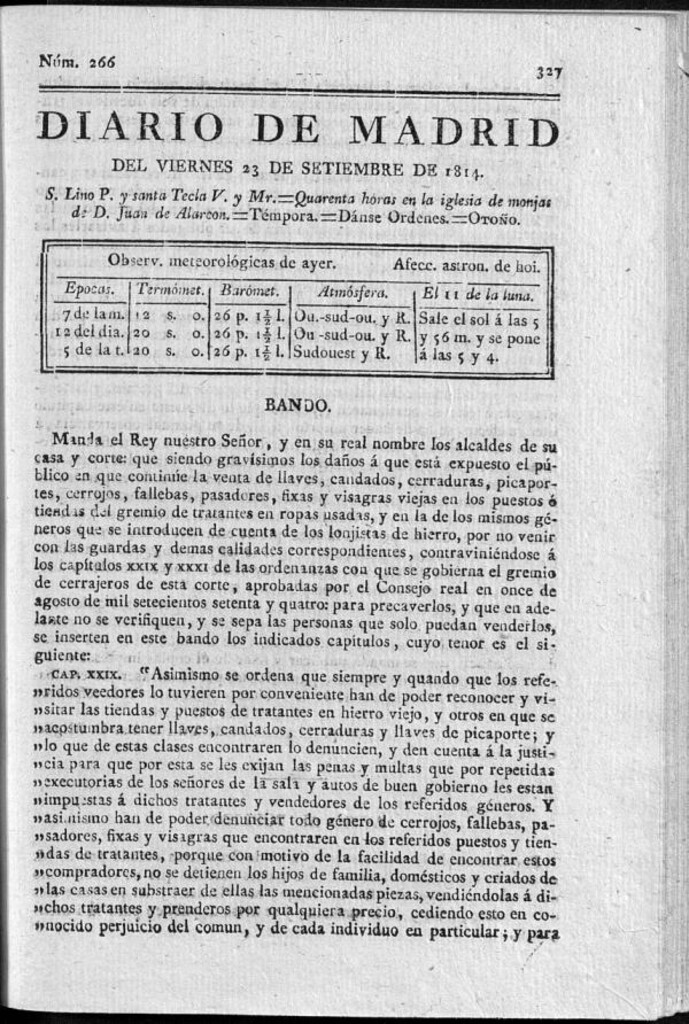 Miniatura de Diario de Madrid del viernes 23 de Septiembre de 1814