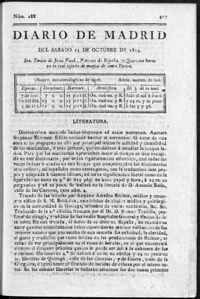 Miniatura de Diario de Madrid del sábado 15 de Octubre de 1814