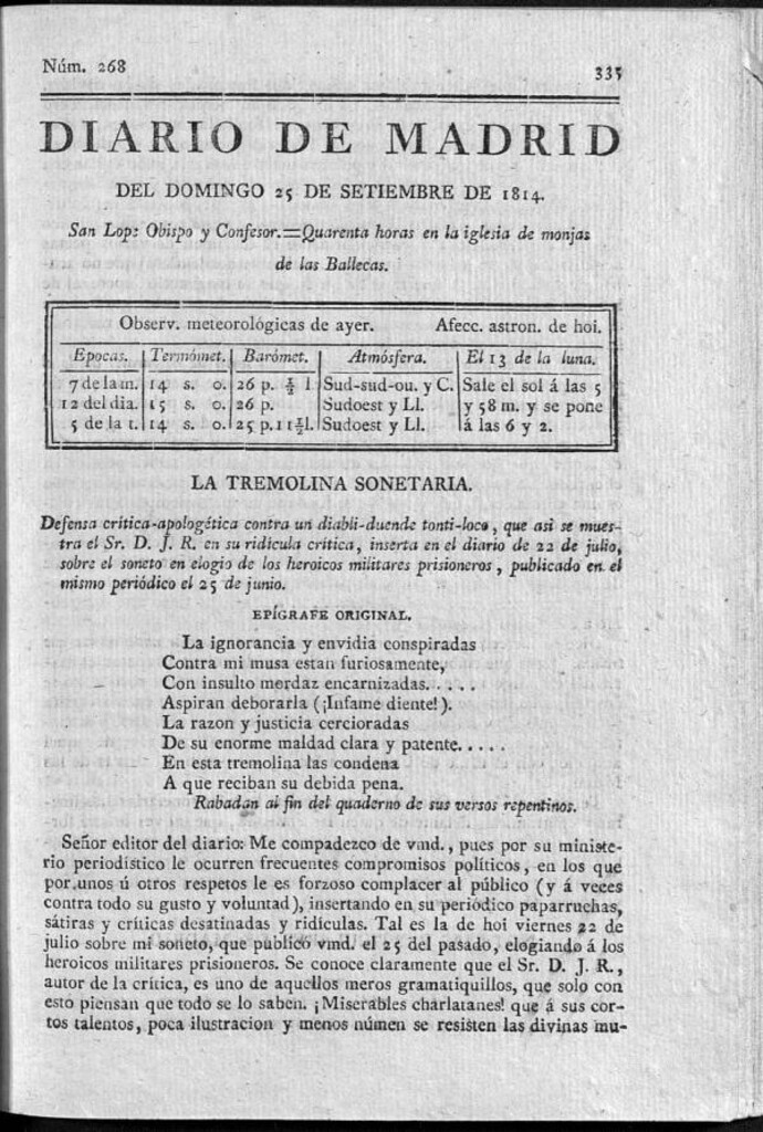 Miniatura de Diario de Madrid del domingo 25 de Septiembre de 1814