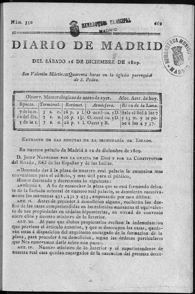 Miniatura de Diario de Madrid sábado 16 de Diciembre de 1809