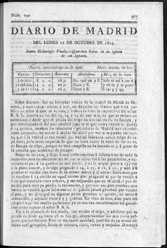 Miniatura de Diario de Madrid del lunes 17 de Octubre de 1814