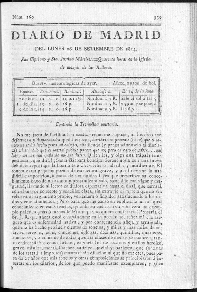 Miniatura de Diario de Madrid del lunes 26 de Septiembre de 1814