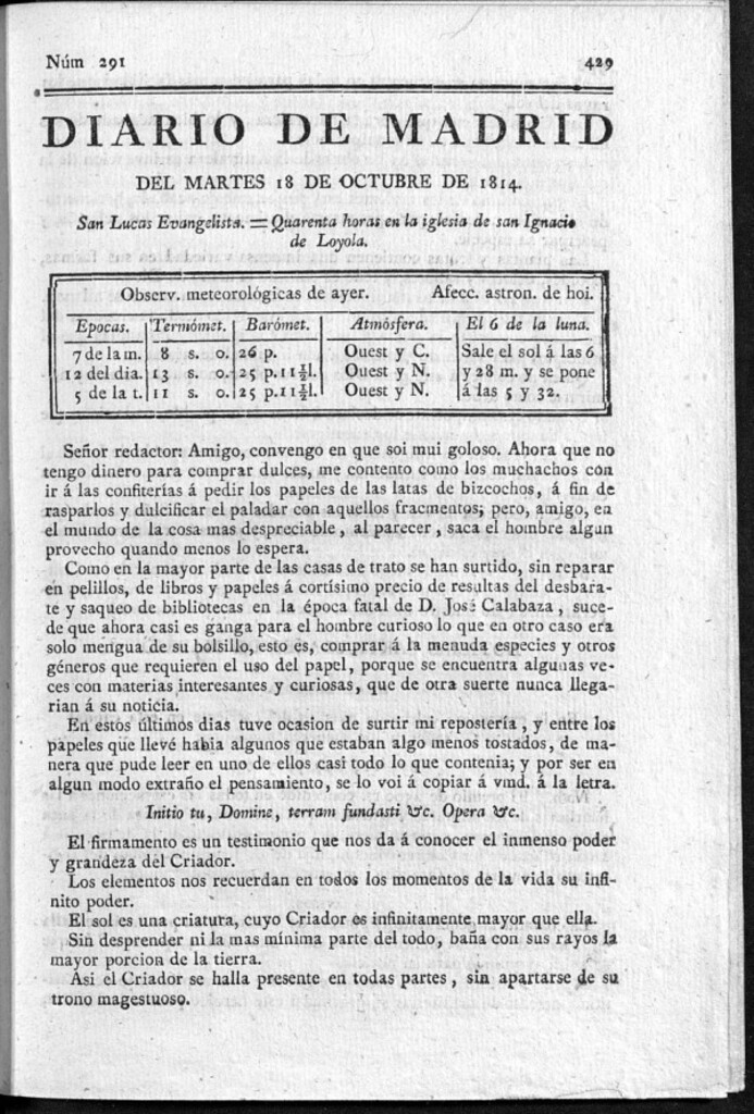 Miniatura de Diario de Madrid del martes 18 de Octubre de 1814