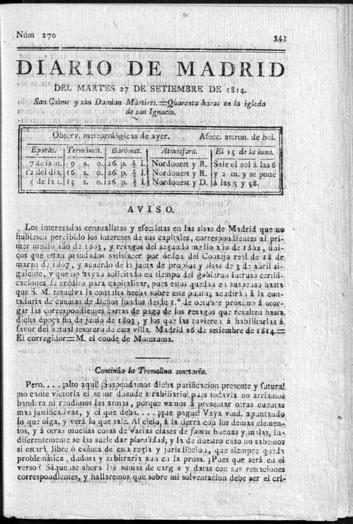 Miniatura de Diario de Madrid del martes 27 de Septiembre de 1814