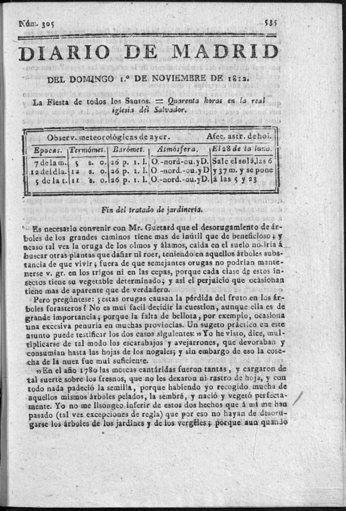 Miniatura de Diario de Madrid del domingo 1 de Noviembre de 1812
