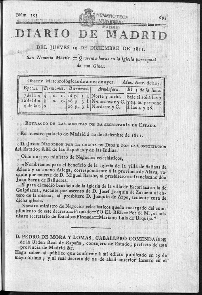 Miniatura de Diario de Madrid del jueves 19 de Diciembre de 1811