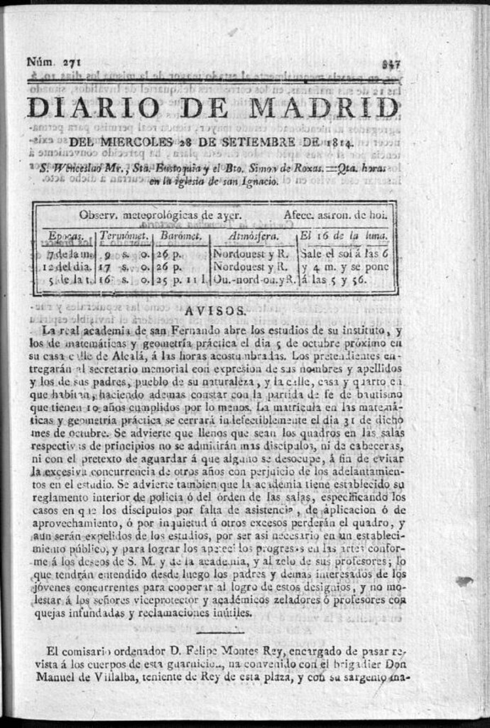 Miniatura de Diario de Madrid del miércoles 28 de Septiembre de 1814