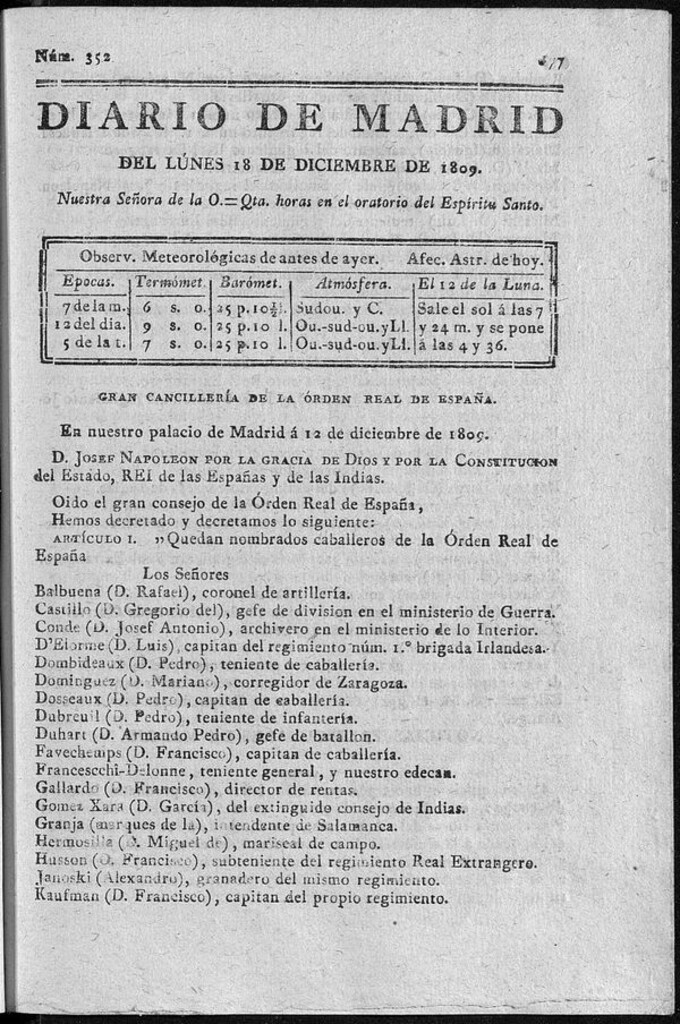 Miniatura de Diario de Madrid lunes 18 de Diciembre de 1809