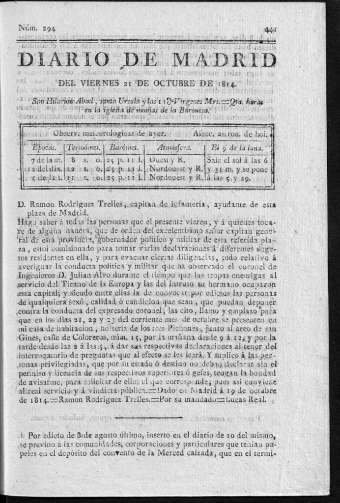 Miniatura de Diario de Madrid del viernes 21 de Octubre de 1814