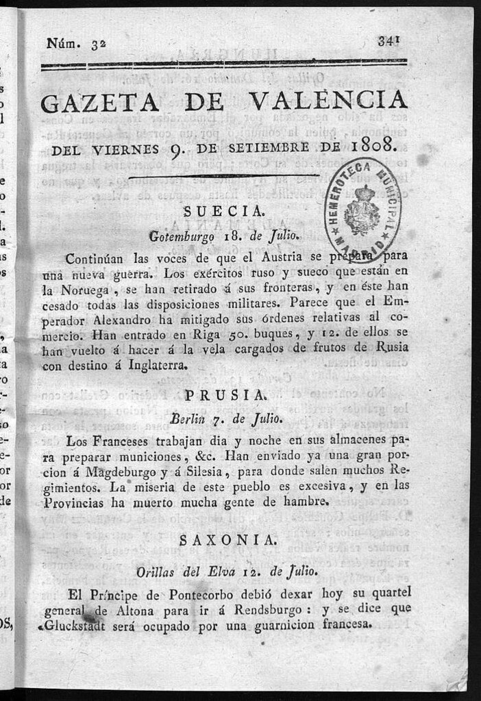 Miniatura de Gazeta de Valencia del 9 de Septiembre de 1808