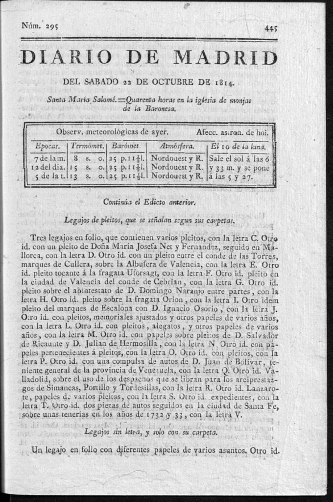 Miniatura de Diario de Madrid del sábado 22 de Octubre de 1814
