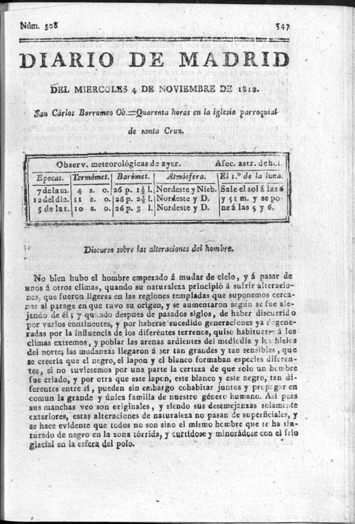 Miniatura de Diario de Madrid del miércoles 4 de Noviembre de 1812