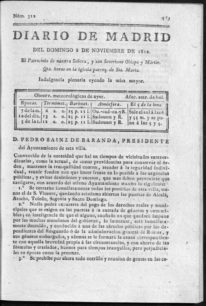 Miniatura de Diario de Madrid del domingo 8 de Noviembre de 1812